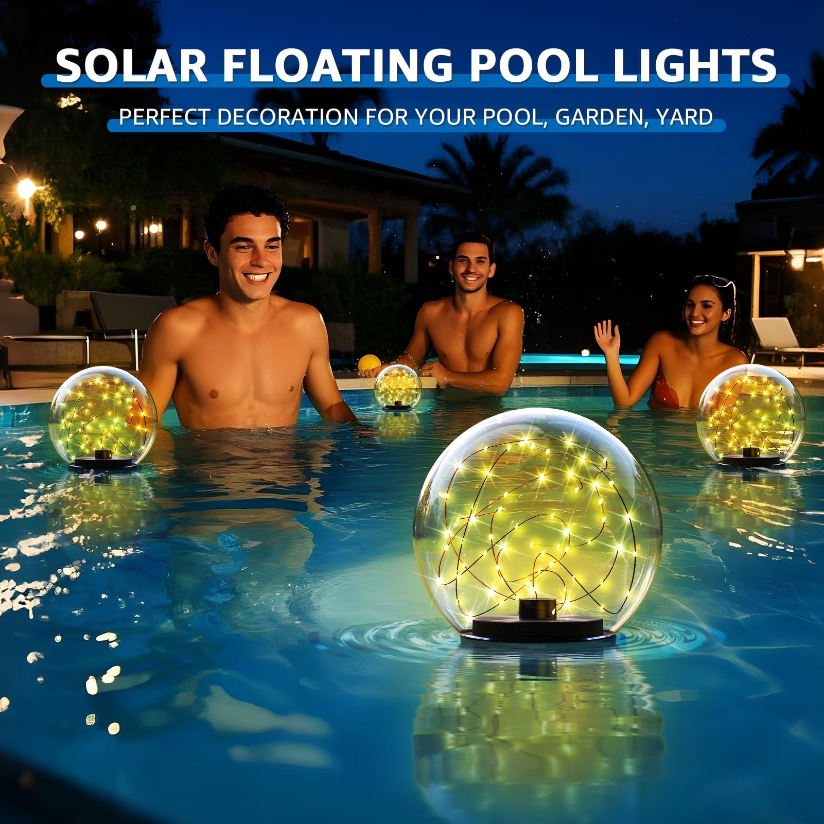 uuffoo Schwimmende Solar-Pool-Lichter, Kugel, solarbetrieben, flackernd, schwimmend, wasserfest, IP66, für Schwimmbad, Dekoration, Teich, Gartenparty, 2 Stück