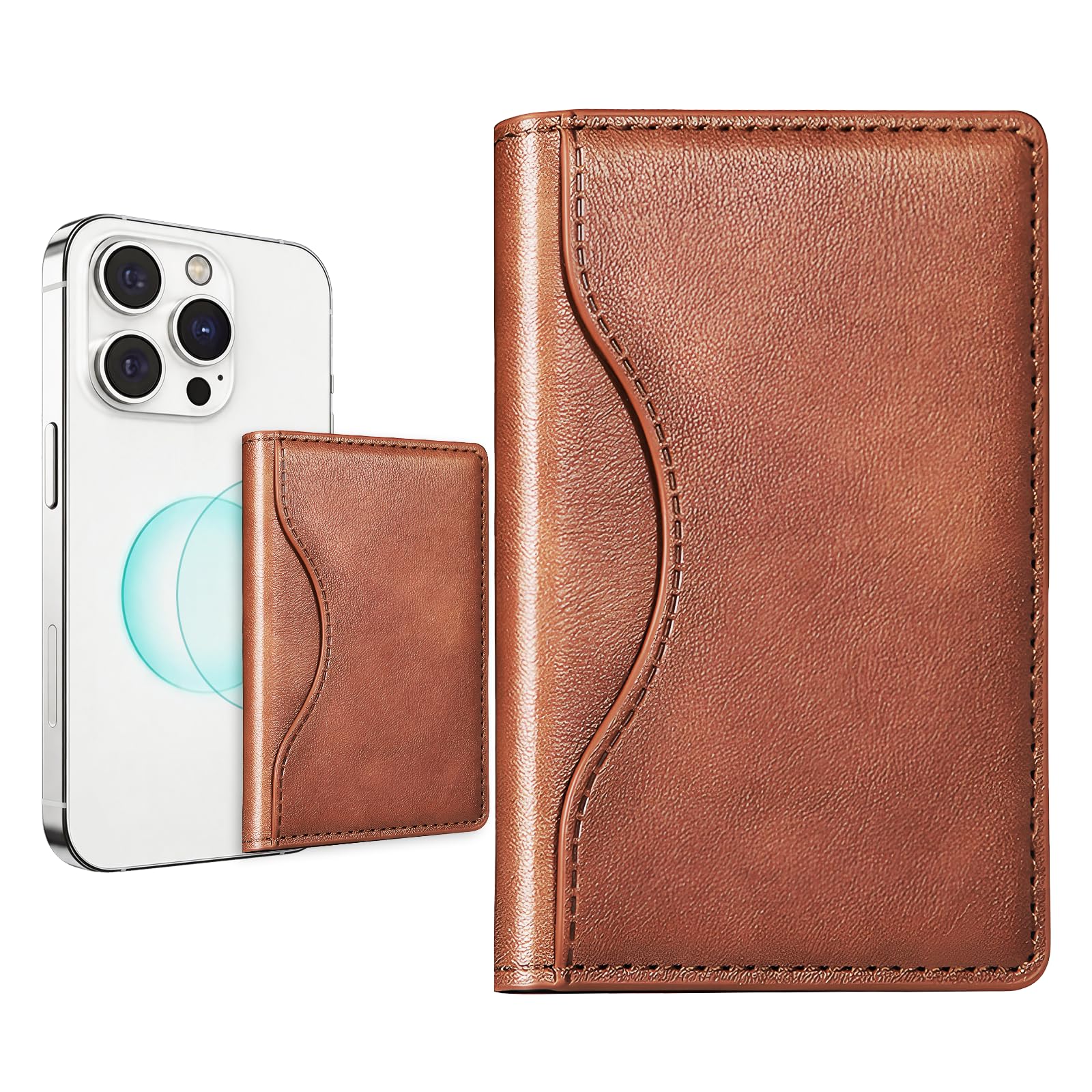 loooghom for MagSafe Wallet,6 Card Holder with ID Window,Brown | Magnetic Wallet for iPhone 17/16/15/14/13/12 Series,Slim Phone Wallet,Stronger Magnets,Ideal for daily use,and business.