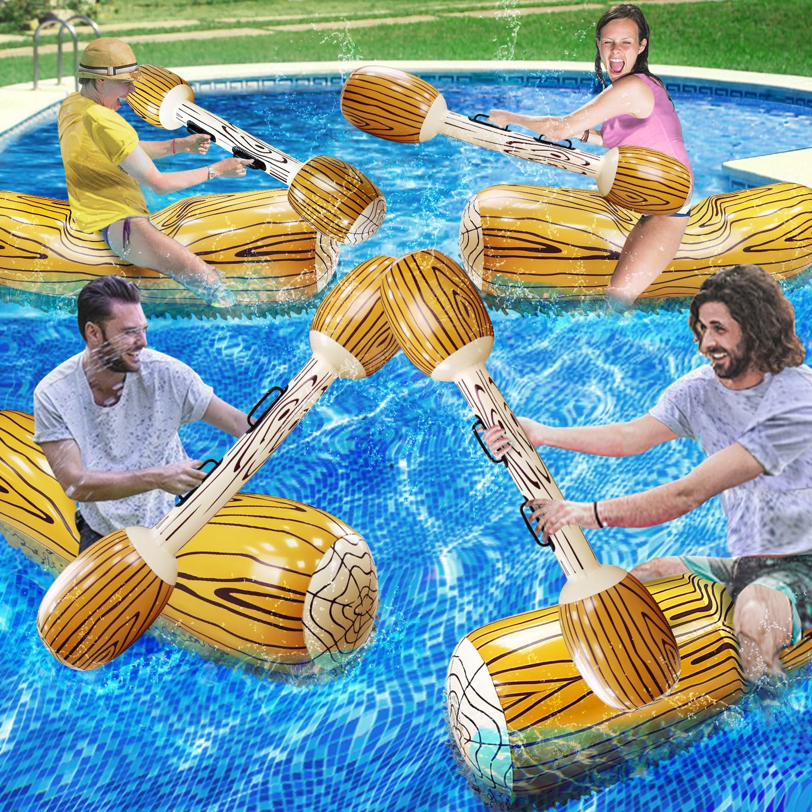 Photo 1 of [Upgraded Log Rafts] 4 Pcs Jumbo Inflatable Battle Log Pool Game - 2 Players Inflatable Floating Toy for Kids Adults, Family Pool Fighting Float Row Toys for Pool Parties, Beach, Summer Outdoor Sports