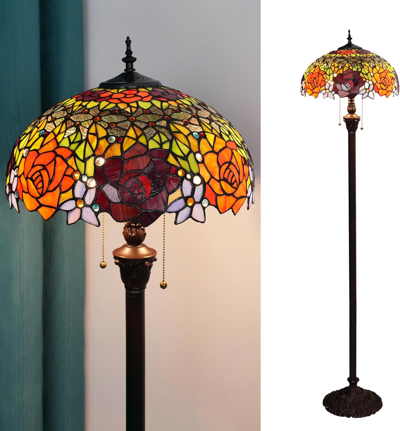 Skyblaze Tiffany Style Floor Lamp Stained Glass Standing Lamp Colourful Flower Reading Light Vintage Corner Lamp for Living Room Bedroom Home Office