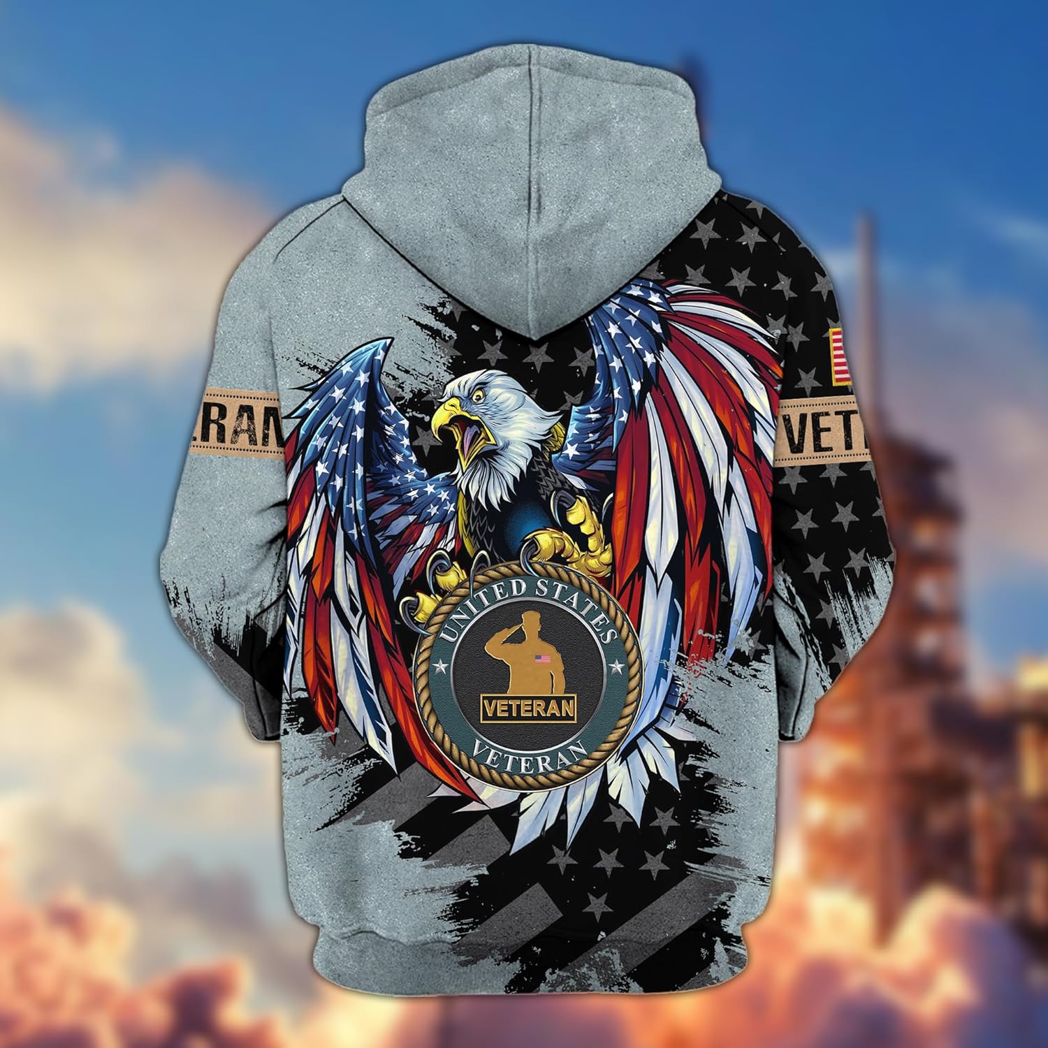 Bald Eagle Sweatshirt Veteran Zip-Up Hooded Sweatshirt Military Hoodie American Flag Hoodies For Men Patriotic Hoodie - Image 3