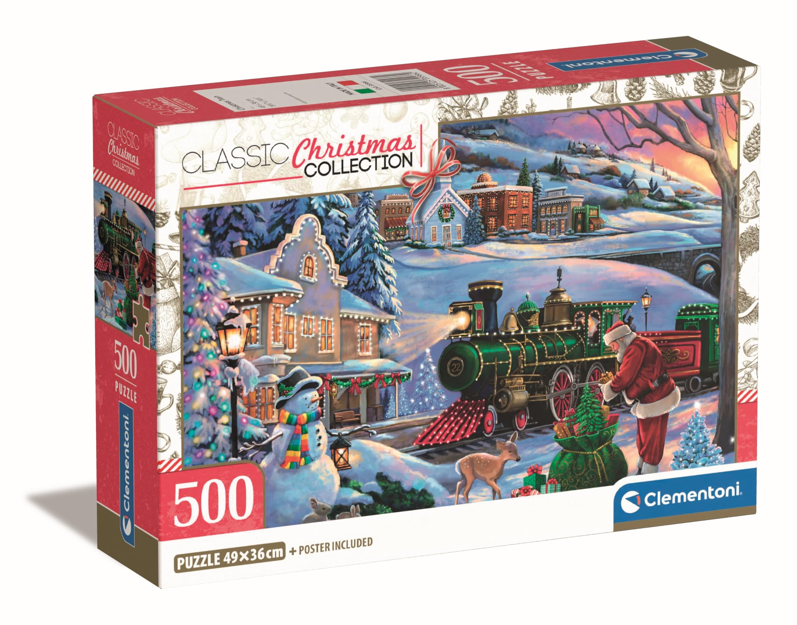 Clementoni Jigsaw Puzzle Cube Christmas Train 500 Pieces - Compact Box - Puzzle For Adults 14-99 Years, Gift For Men/Women, Made In Italy, 35566
