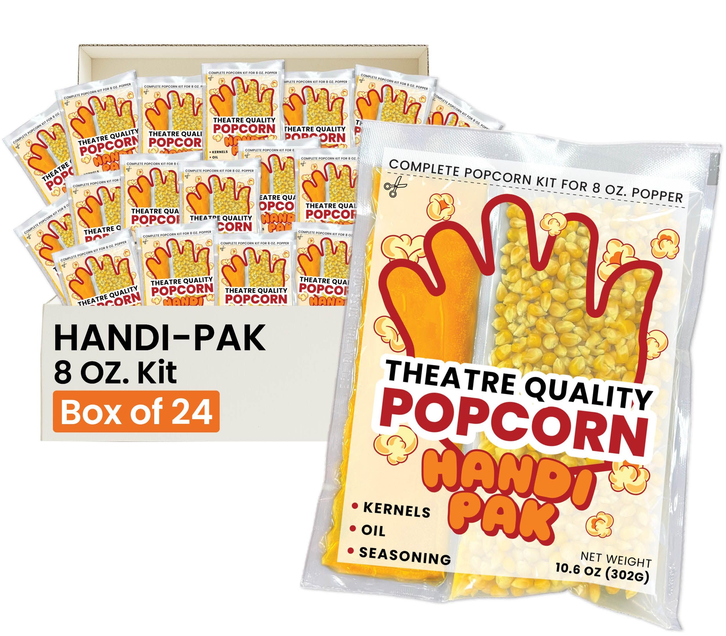 Handi-Pak Gourmet Popcorn Kit, 24 Pre-Portioned Packs for 8 oz Poppers, Popcorn Machine, Movie Theater Style, Butter Coconut Oil, Packet with Kernels & Seasoning