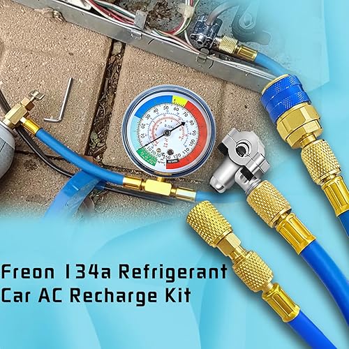 Miniatura 7 de Boltigen Manguera de recarga de refrigerante R134A con calibre, kit de manguera de recarga de CA R134A con válvula de perforación de bala, acoplador