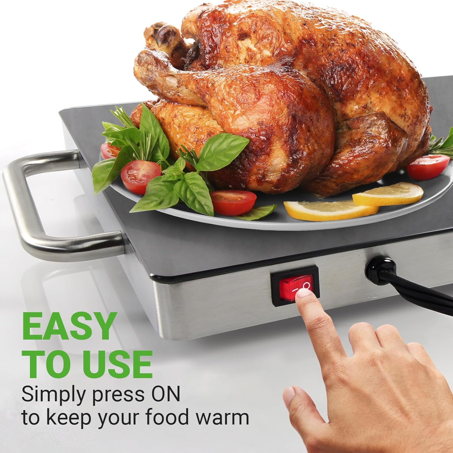 NutriChef Stainless Warming Hot Plate - Keep Food Warm w/ Portable Electric Food Tray Dish Warmer w/ Black Glass Top, For Restaurant, Parties, Buffet Serving, Table or Countertop Use - AZPKWTR30