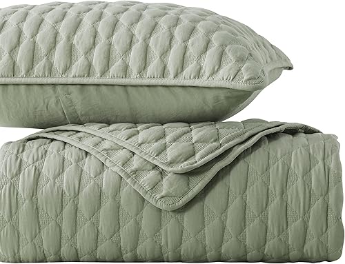 Miniatura 9 de WDCOZY Juegos de colcha con fino acolchado de tamaño King con fundas de almohada, verde salvia, colcha ligera, suave y delgada, para todo el año,