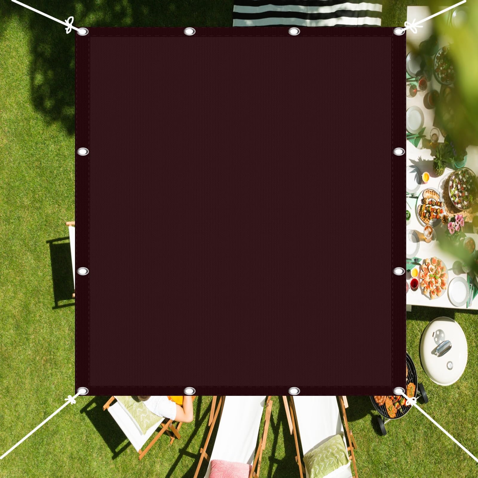 WQPMNYG Rectangle Awning Canopy 5.5x10m 98% UV Block Wind Protection Free Rope Ideal for Garden Pergola Patio Red Wine Color