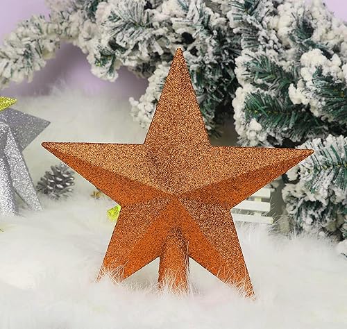 Miniatura 3 de YYCRAFT Decoración navideña para árbol de estrella con purpurina, 8 pulgadas, color naranja