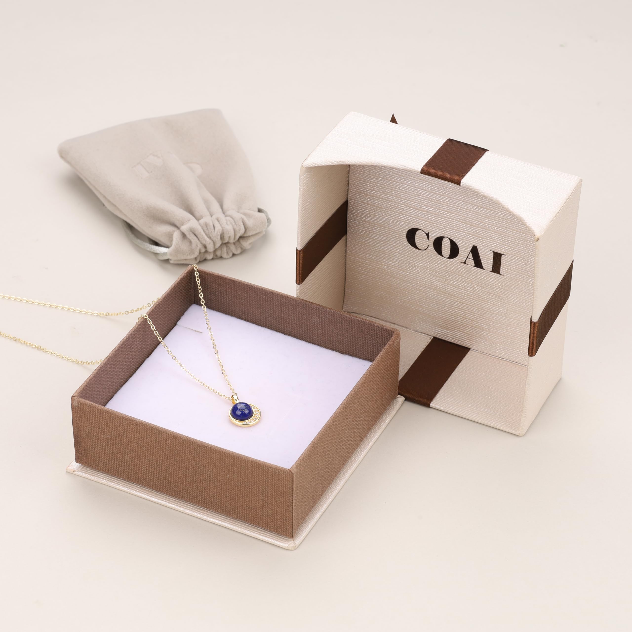 COAI Collana Argento 925 da Donna Placcato Oro 14K con Ciondolo Luna Crescente, Collana da Donna in Pietre Naturali e Zirconia Cubica