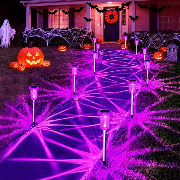 Gorrzai Halloween Solar Lights Outdoor 10 Pack Solar Pathway Lights Outdoor Halloween Decorations Waterproof Yard Lighting for Driveway Garden Walkway Path Landscape Lawn