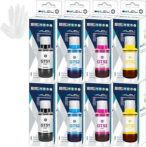 LCL Botella de tinta de repuesto compatible para GT51 GT52 GT5810 5820 5811 5821 5822 118 310 311 315 318 319 410 411 415 416 418 419 (paquete de 8