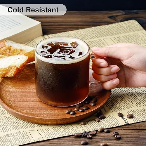 Miniatura 4 de PARACITY Juego de 2 tazas de café transparentes de 14 onzas, tazas de café de vidrio grandes con asa para bebidas calientesfrías, café con leche,