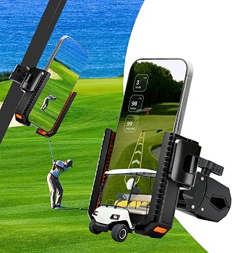 XEEP Golf Cart Phone Holder Mount, 3s Phone Clip Install, 1s Lock & Release, 360 Rotation Golf Phone Holder Compatible with EZGO/Club Car/Yamaha, Golf Cart Accessories for All 4.5-7"