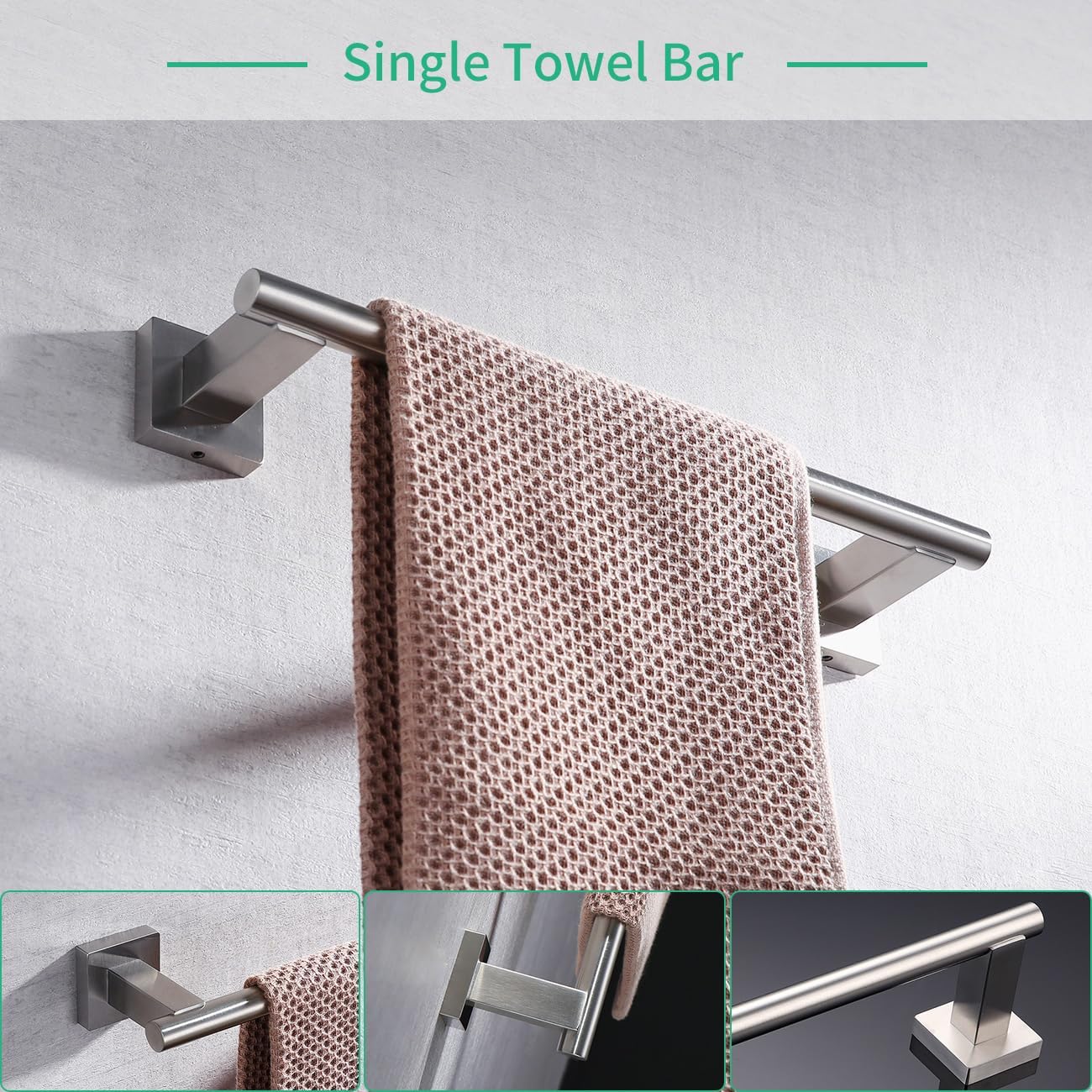 Miyili Bathroom Accessories Set 4-Piece Bath Hardware Kit Brushed Stainless Steel Wall Mount - Includes Double Towel Bar, Hand Towel Rack, Toilet Paper Holder, Robe Hook, BS02N4