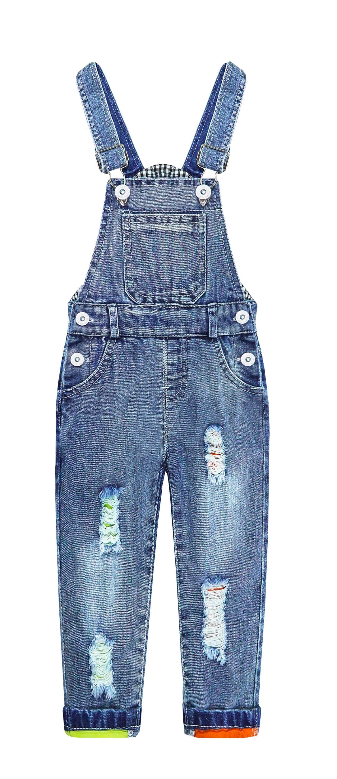 KIDSCOOL SPACE Kid Boy Girl Peto pequeño bolsillo correas ajustables Jean Overoles, Denim Cute Ripped Jumper