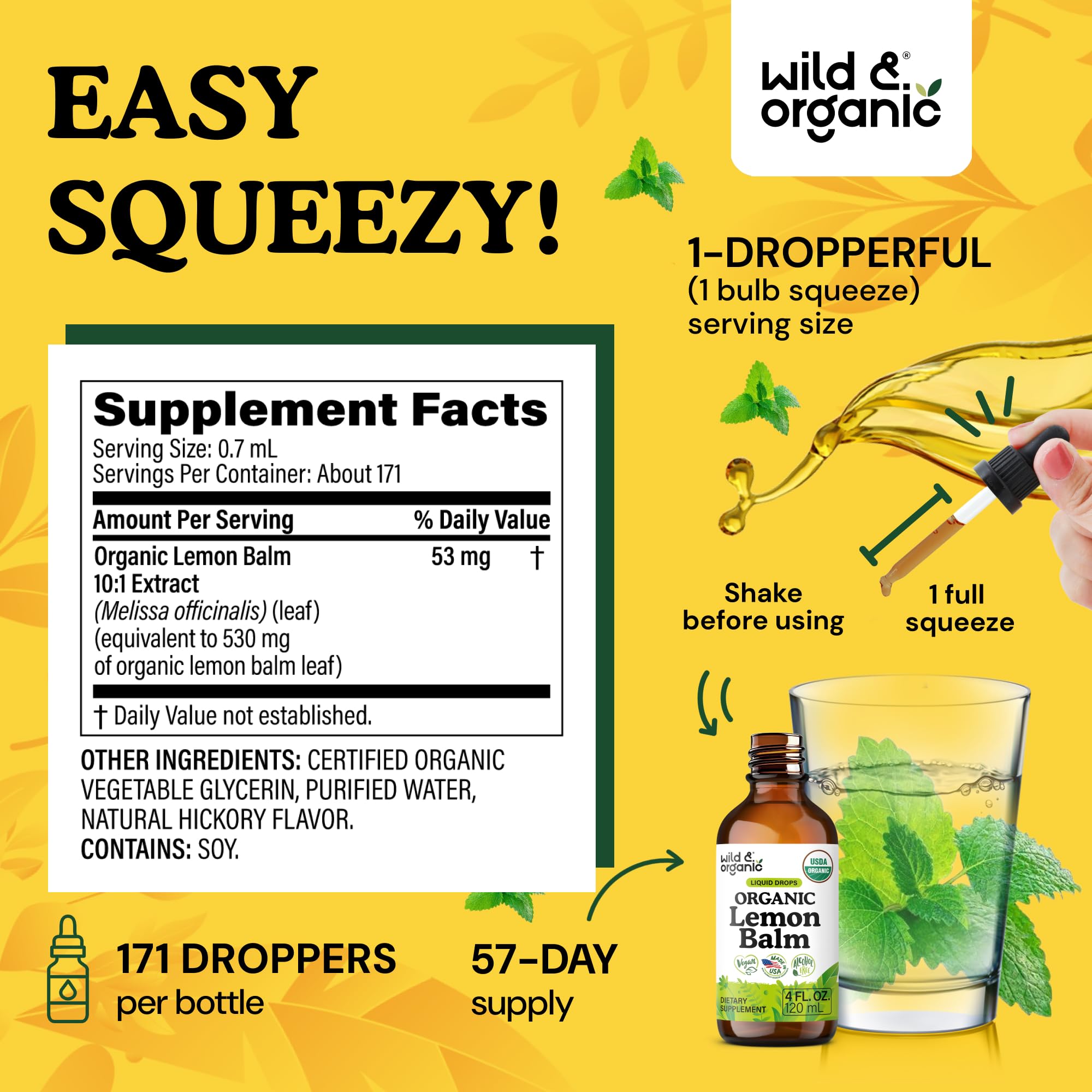 USDA Organic Lemon Balm Tincture for Good Mood - Melissa Drops - 4 oz — Amazon image 3