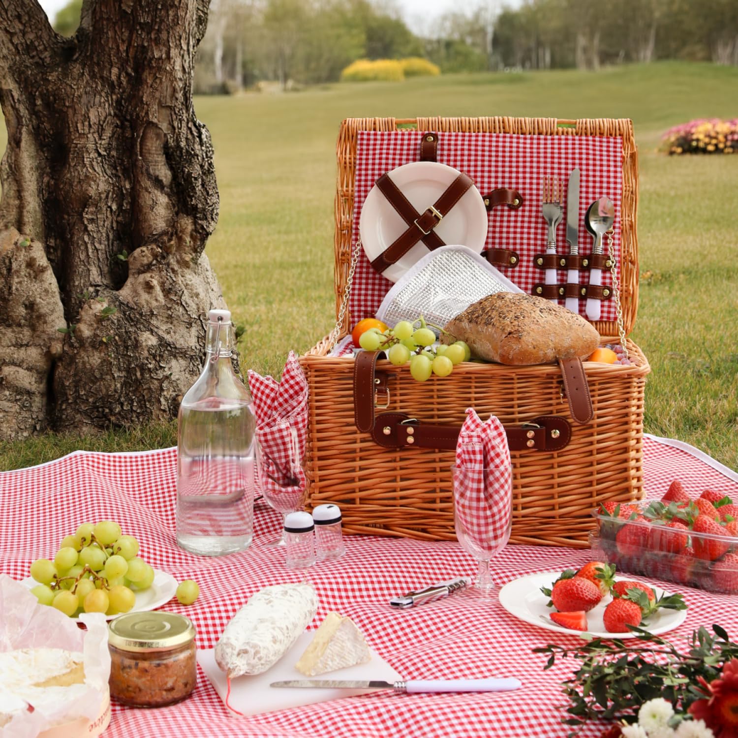 Linxor - Panier de Pique-Nique Isotherme avec Nappe et Accessoires - 2 Personnes - Plusieurs Coloris
