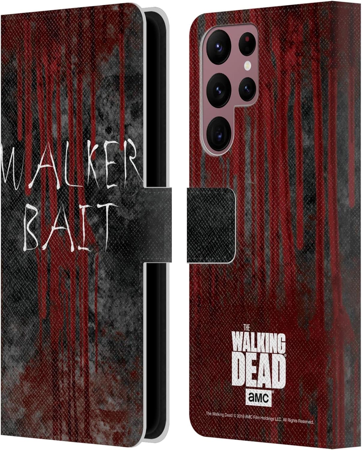 Head Case Designs Officially Licensed AMC The Walking Dead Walker Bait Typography Leather Wallet Case Compatible with Samsung Galaxy S22 Ultra 5G