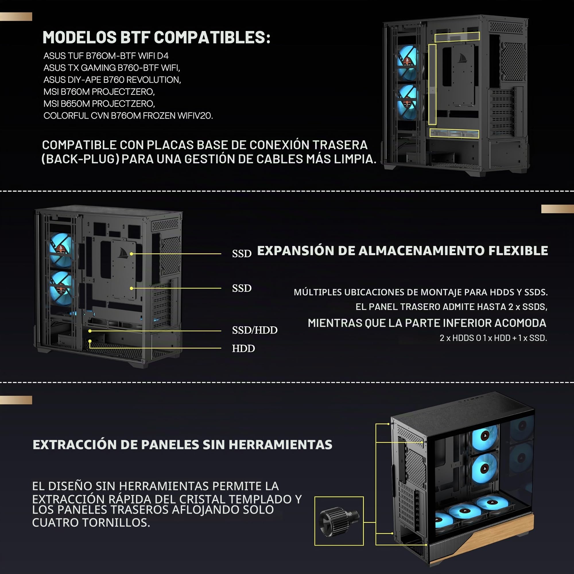 KEDIERS Caja PC preinstalada, 5 × 120 mm, negra, caja PC semitorre ATX, caja de ordenador con vista panorámica, panel frontal de vidrio templado, negra, P6 ARGB
