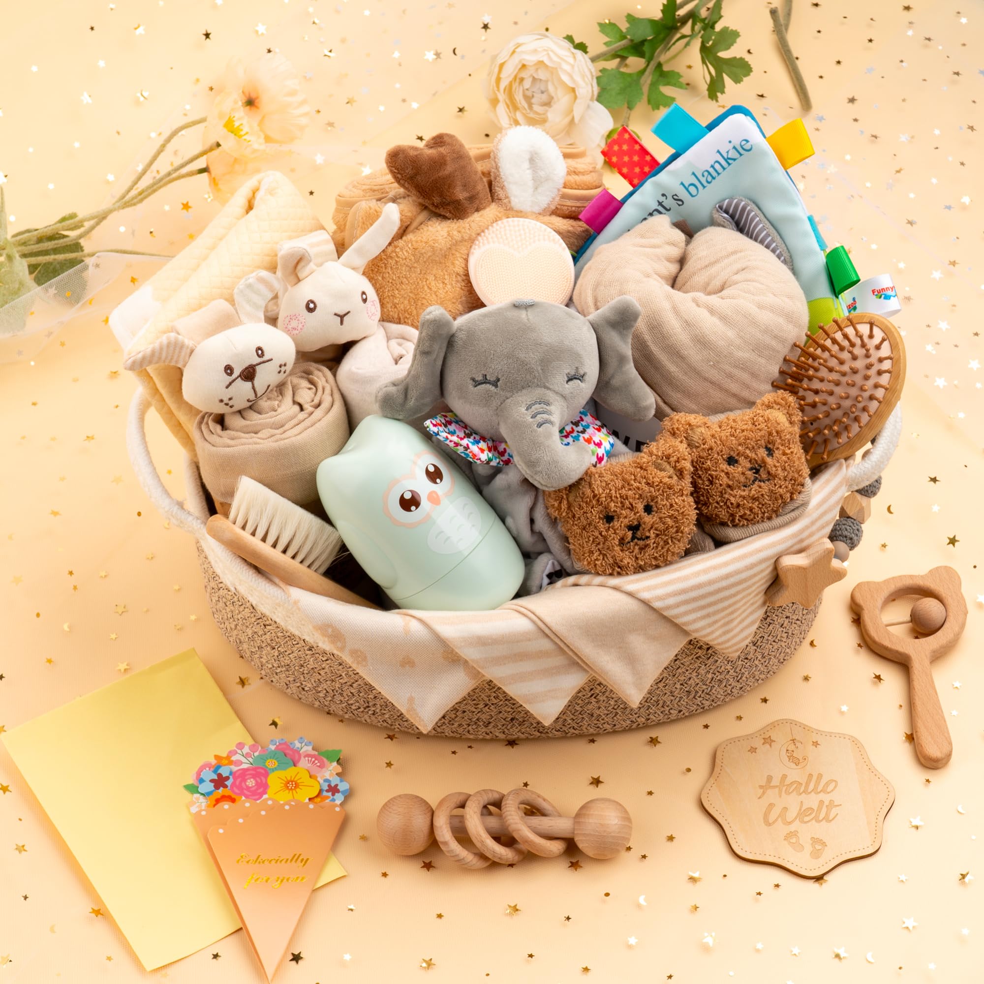 Baby Geschenk 30-teilig, Neugeborenen Geschenk, Baby Set zur Geburt (Braun)