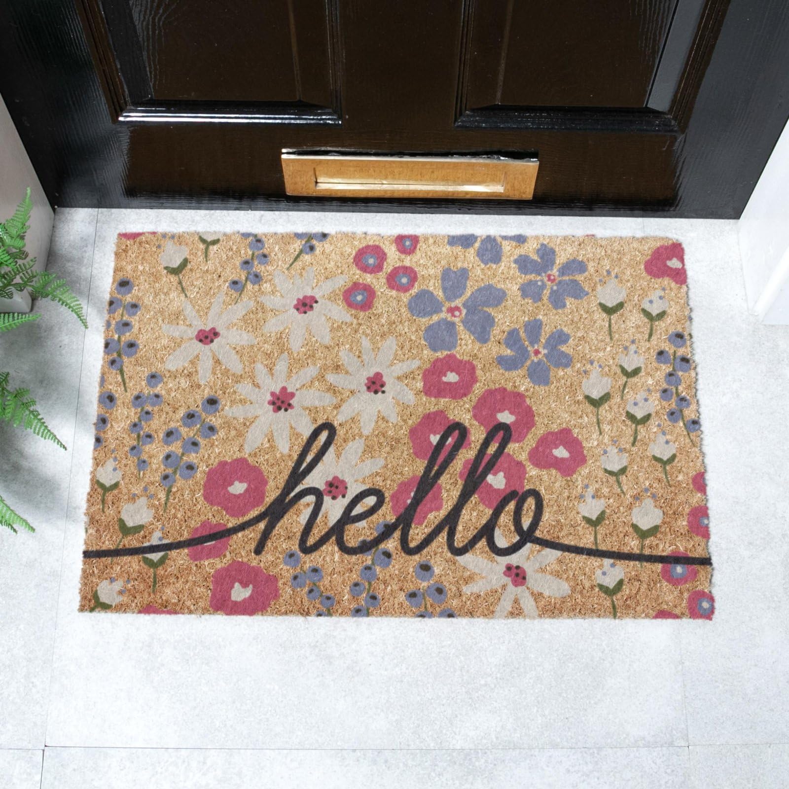 Artsy Mats Hello Scribbly Floral Coir Doormat (60 x 40cm) โ image 1