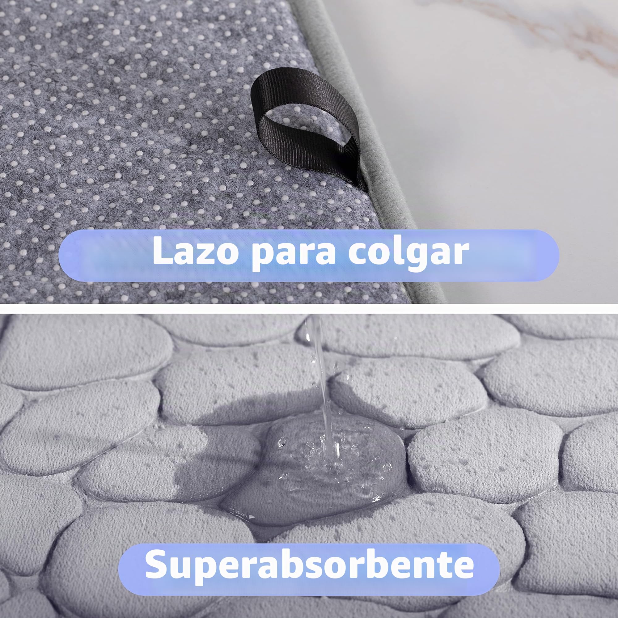 Chakme Alfombrilla de baño, Espuma viscoelástica, Absorbente, Alfombrilla de ducha 43 x 61 cm, Gris Claro