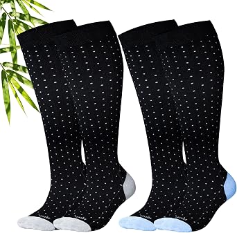 LEVSOX Bamboo Viscose Compression Socks Wide Calf 15-20 mmHg Knee High with Cushioned Foot for Nurses & Travel