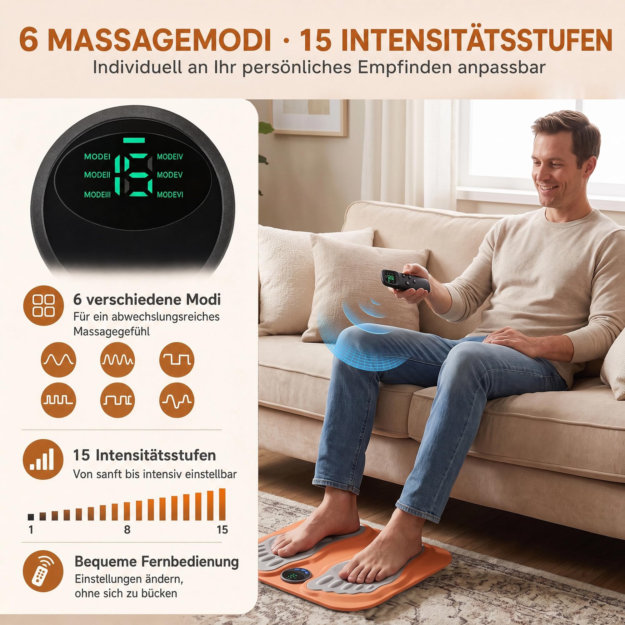 ReNerv3D-Regenerative EMS Fußmassagegerät, Verstellbare Intensitätsstufen