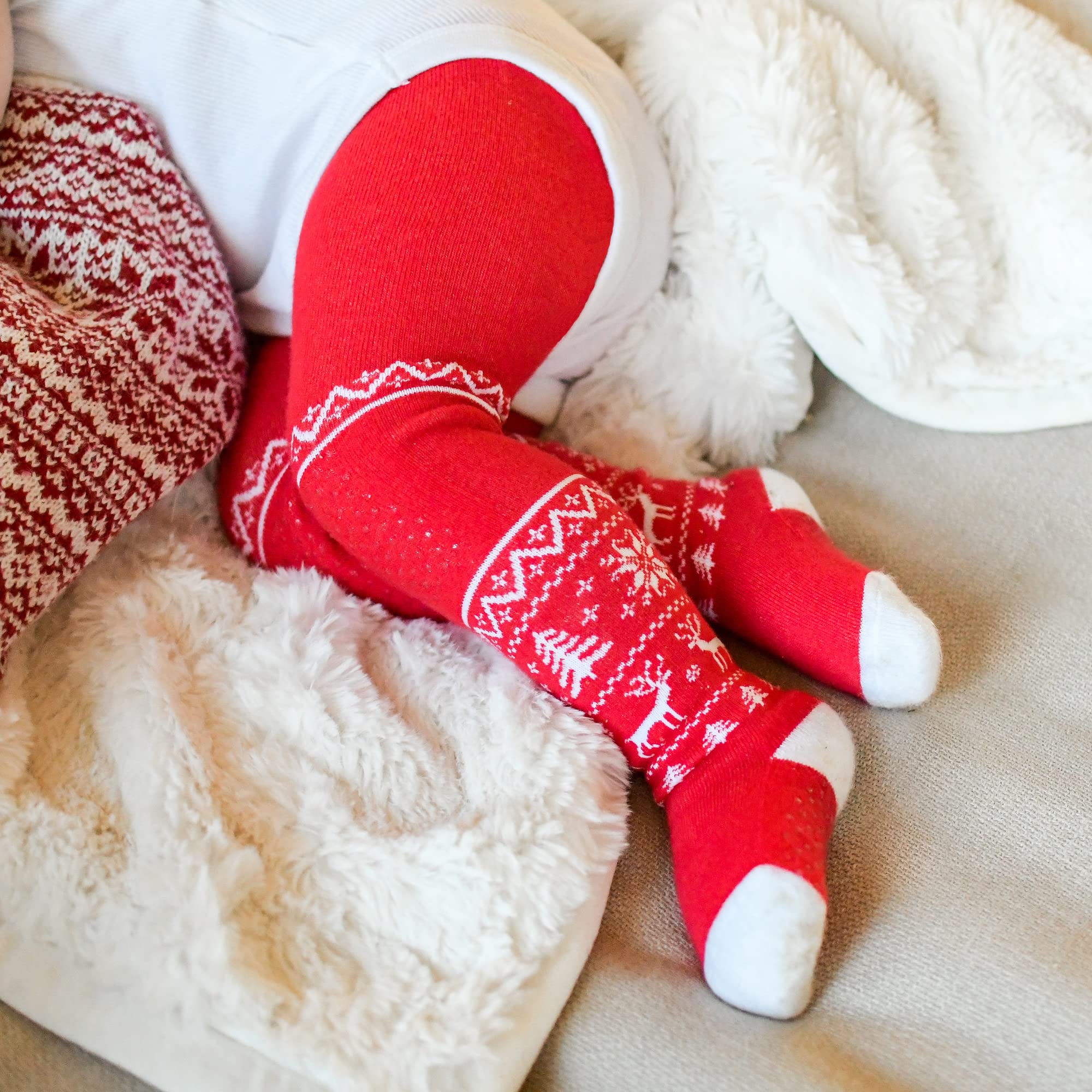 CrawlingCrew Baby Christmas tights, Baby Tights for toddler Christmas outfit, toddler girl Christmas outfit, (12-18 Months), Red