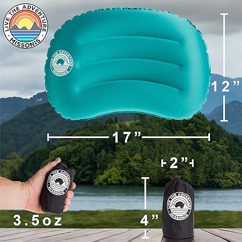 Miniatura 4 de Almohada inflable para campamento ligera, compacta, compresible, impermeable, almohada de camping de firmeza ajustable, para dormir durante viajes,