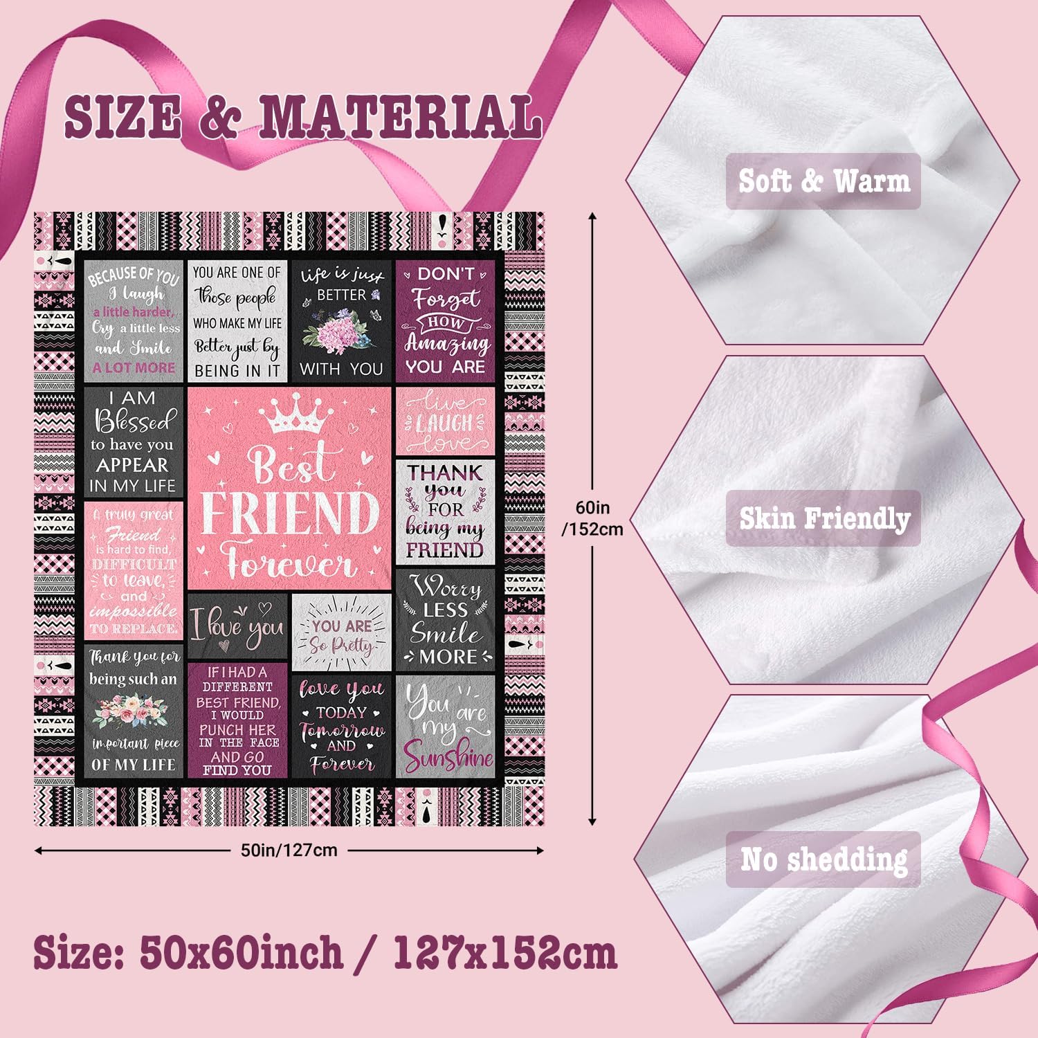 Best Friend Birthday Gifts for Women, Christmas & Long Distance Friendship Gifts for BFF, Bestie, Soul Sister, Soft Flannel Throw Blanket 60"X50" - Image 6
