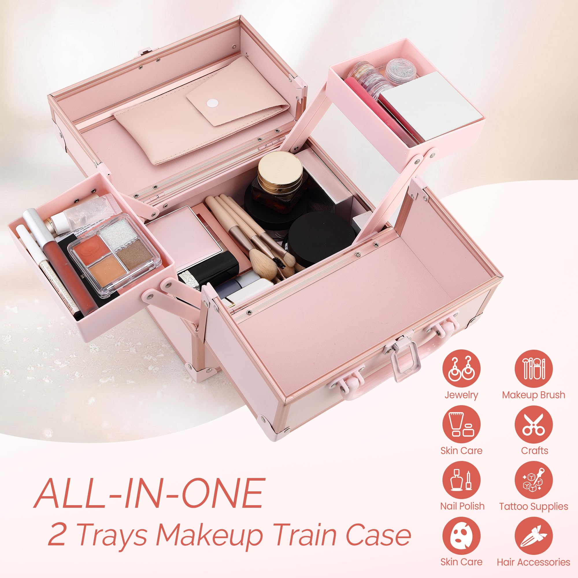 8.6-Inch 2-Tray Locking Makeup Box Cosmetic Case Organizer
