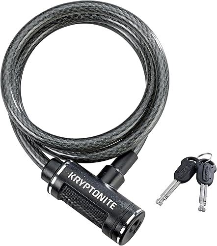 Kryptonite Candado de bicicleta con cable, 1.8 m x 12 mm de cable de acero trenzado de seguridad antirrobo para bicicletas con llaves para equipos