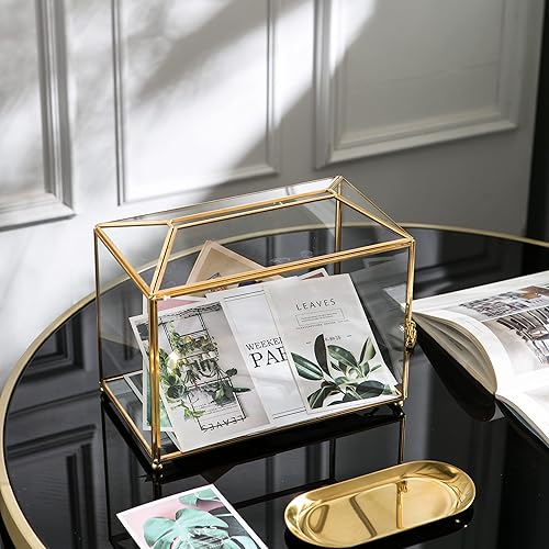 Miniatura 8 de Vellon Caja de tarjeta de regalo de boda transparente con cerradura, caja de cristal dorado de seguridad mejorada para boleta, donación,