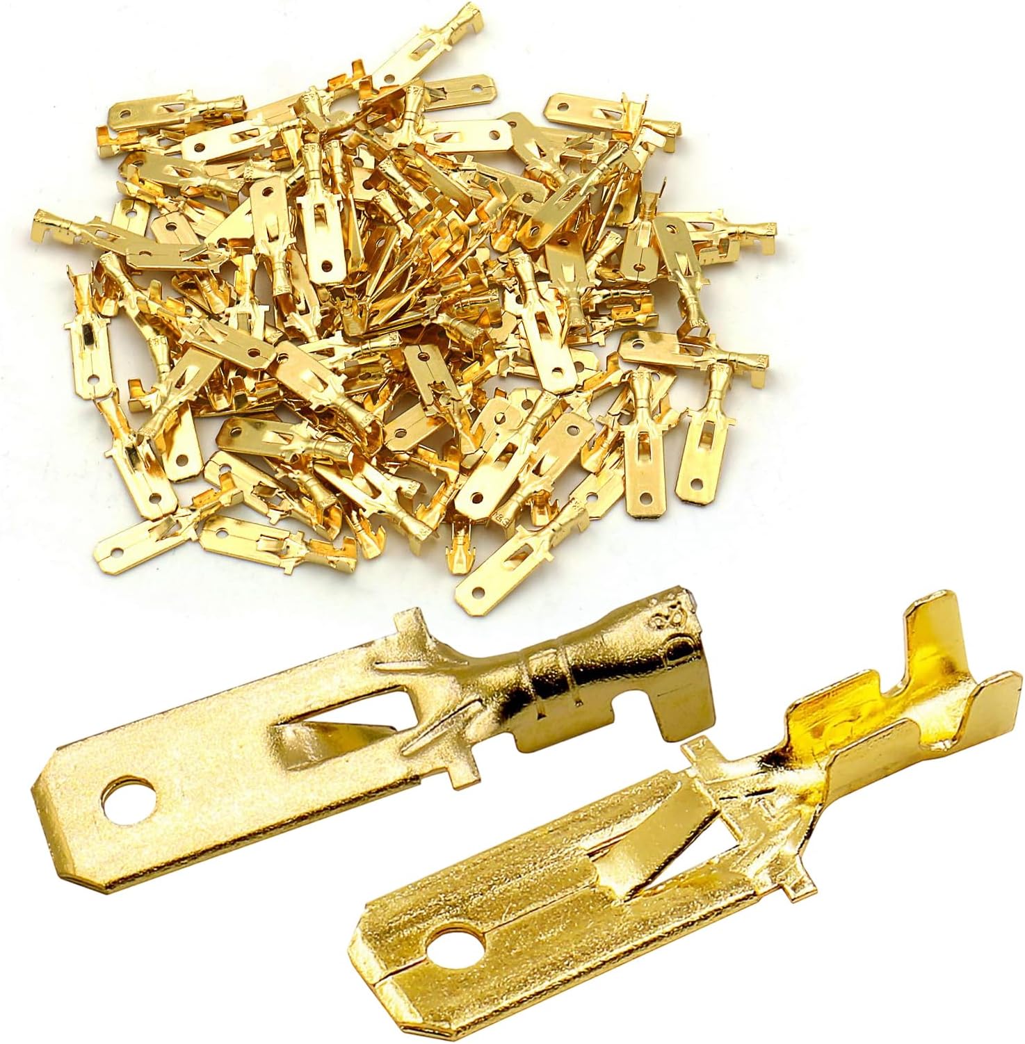 Baomain 1/4" Male Spade Quick Splice Crimp Terminals 6.3mm Crimp Connector Non Insulated Pack of 100