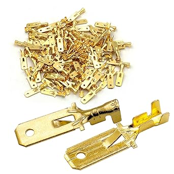 Baomain 1/4" Male Spade Quick Splice Crimp Terminals 6.3mm Crimp Connector Non Insulated Pack of 100