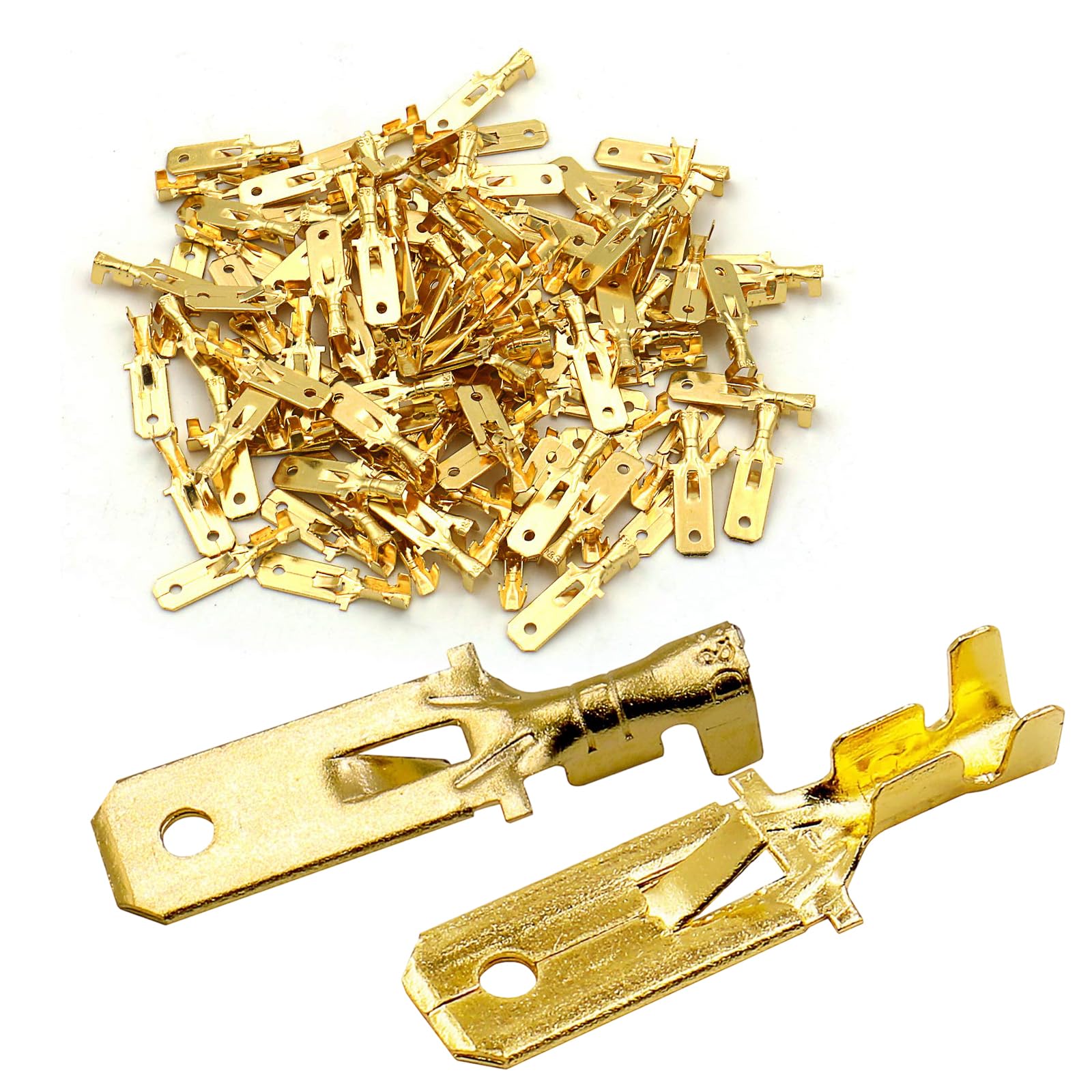 Baomain 1/4" Male Spade Quick Splice Crimp Terminals 6.3mm Crimp Connector Non Insulated Pack of 100