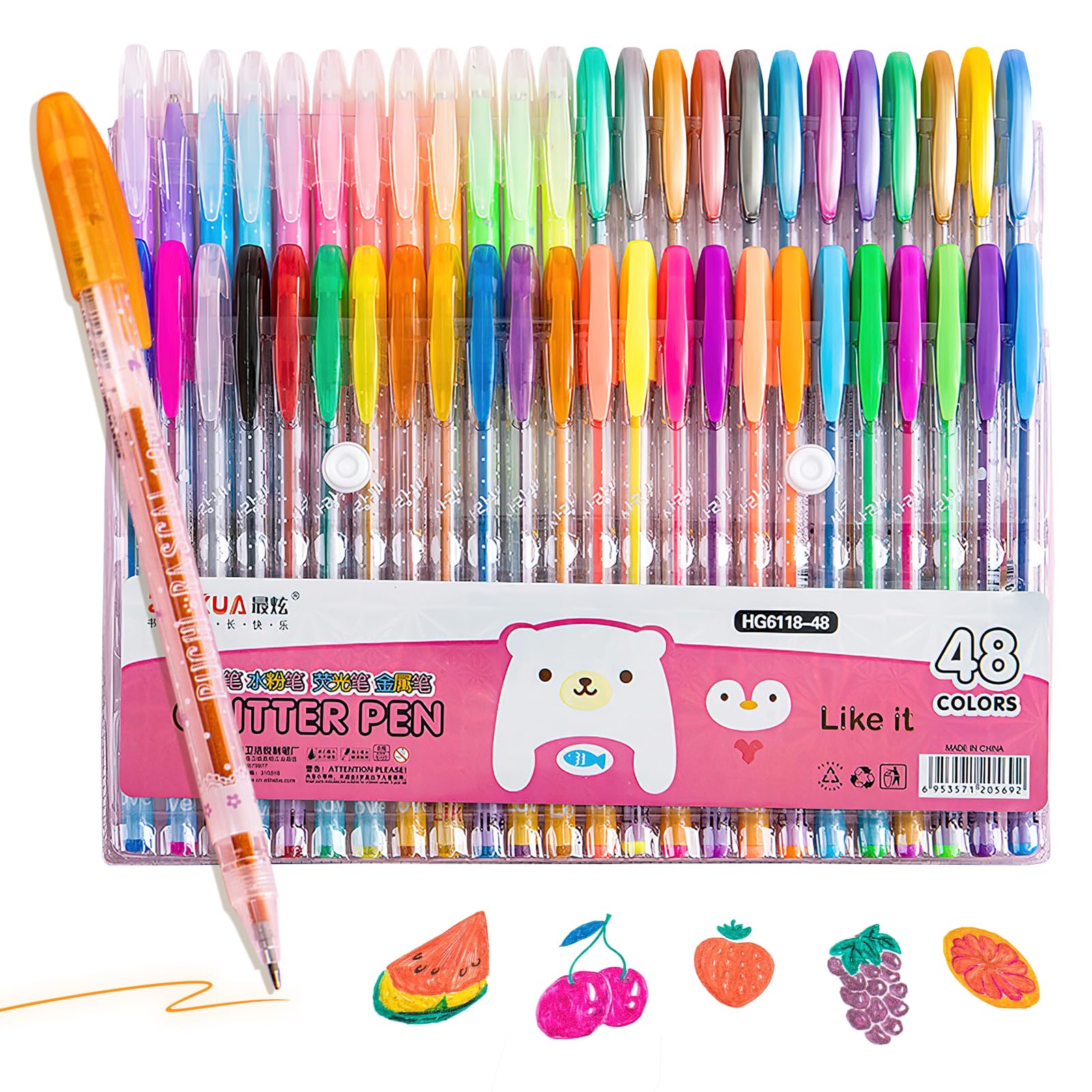 48 Pluma de Gel de Colores,con Colores Metálicas,Glitter,Pastel Y Neón
