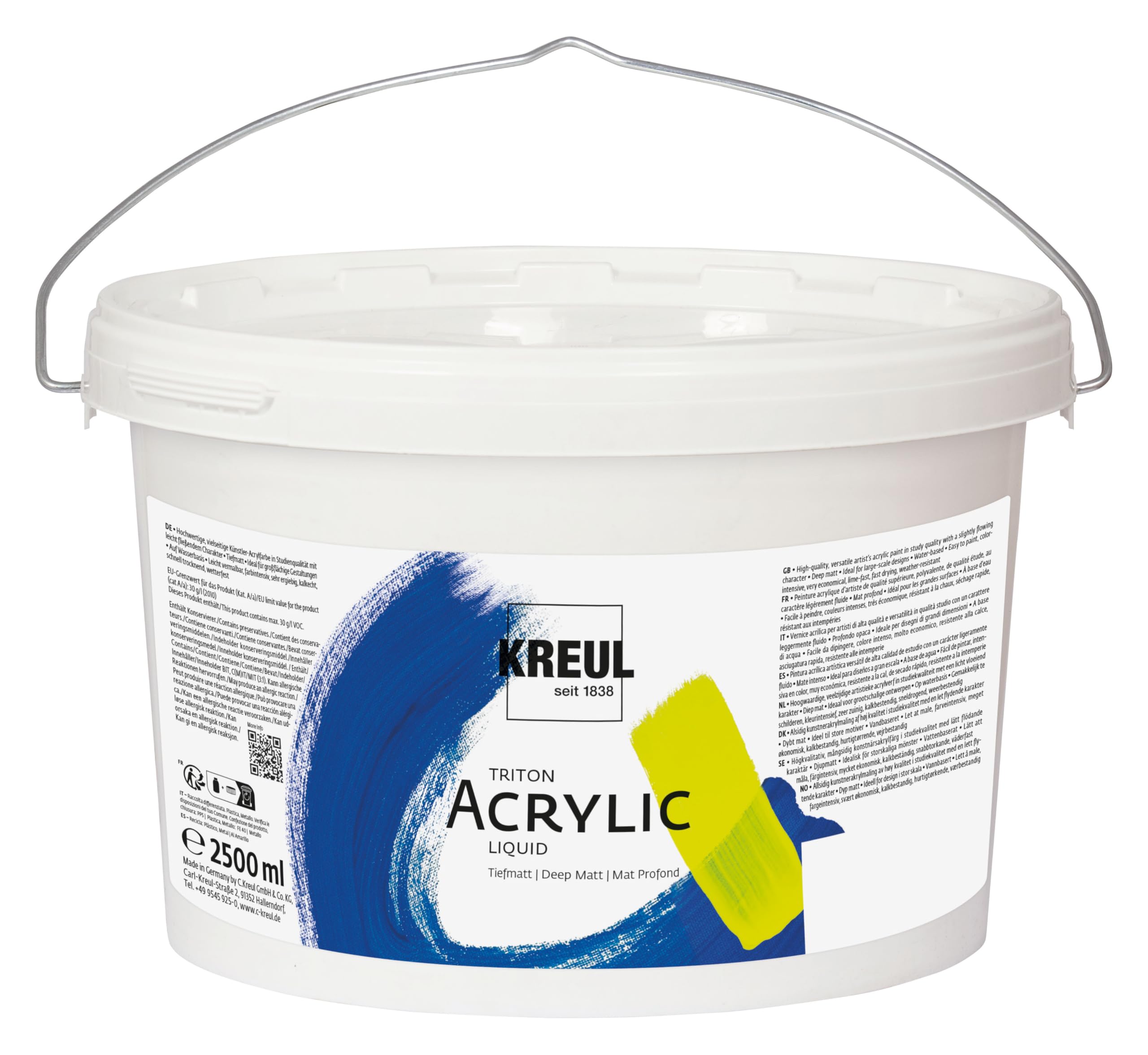 KREUL 17217 - Solo Goya Triton 2.500 ml secchio di vernice acrilica Bianco Asciugatura rapida con un aspetto opaco Qualità di studio Vernice a base d'acqua, versatile, coprente ed economica