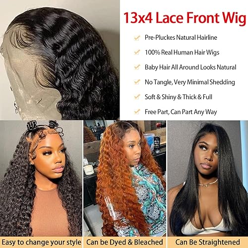 Miniatura 2 de Pelucas de cabello humano ondulado profundo con encaje frontal transparente HD de 13 x 4 pulgadas, pelucas de cabello humano para mujeres negras,