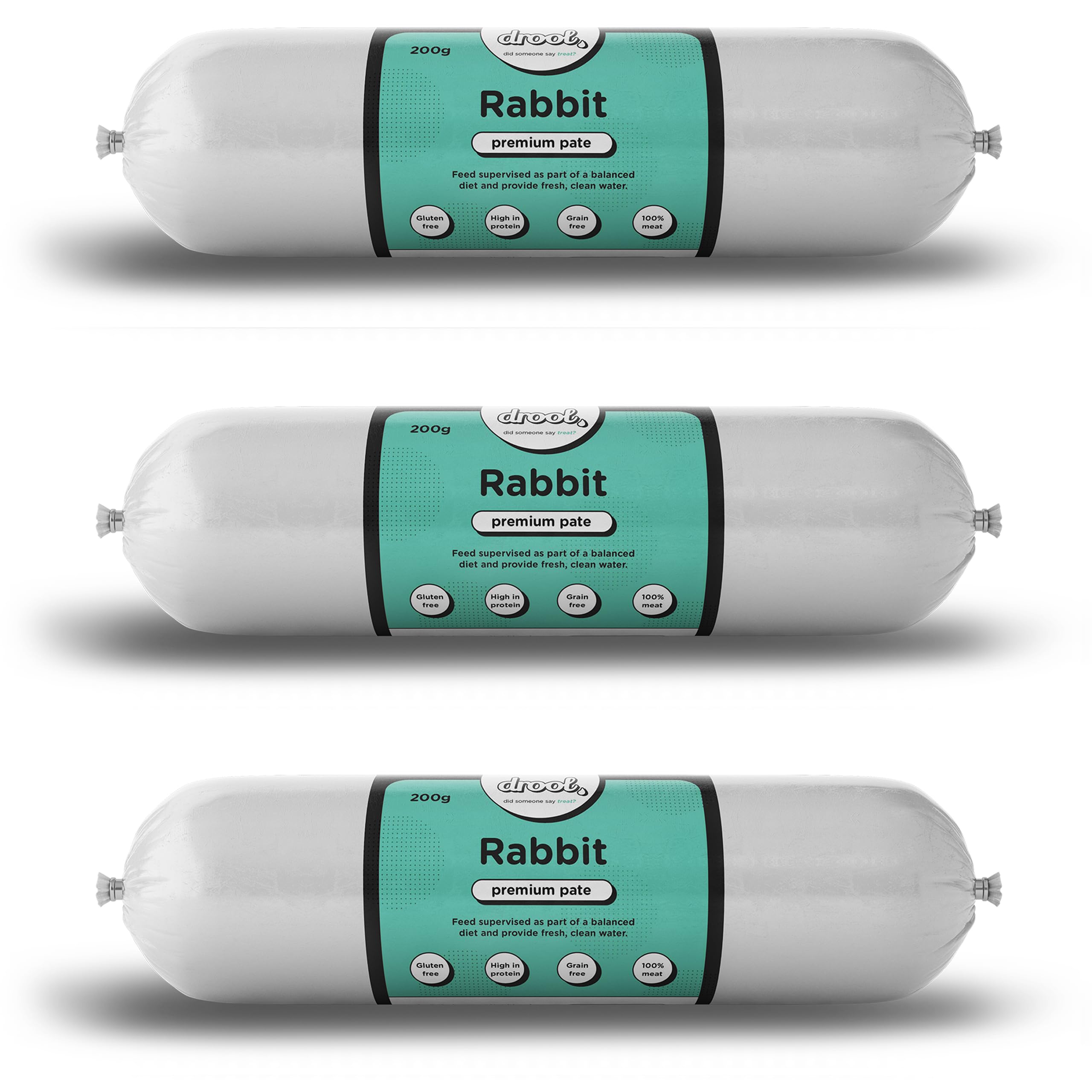 Drool Pet Products | Premium 3 x Rabbit Dog Pate Tube Roll | Grain-Free High Protein Dog Food | Triple Pack 3 x 200g