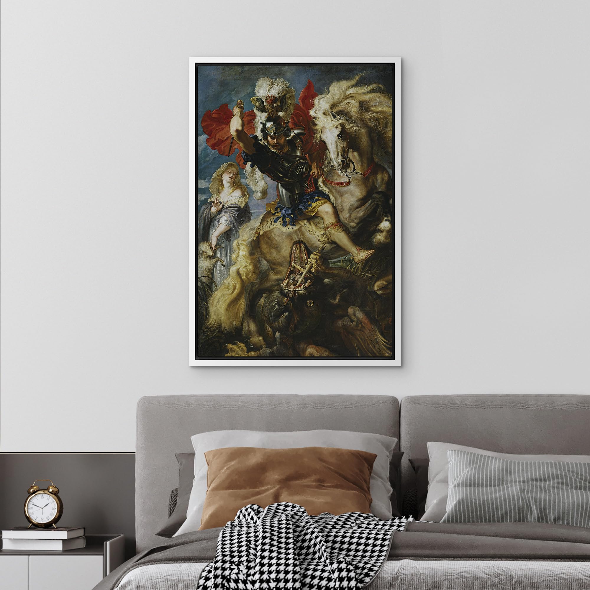 wall26 - Oil Painting of St George Fighting The Dragon by Peter Paul Rubens in 1606-10 - Baroque Style - Saint, Catholic - Framed Canvas Art Home Art - 24