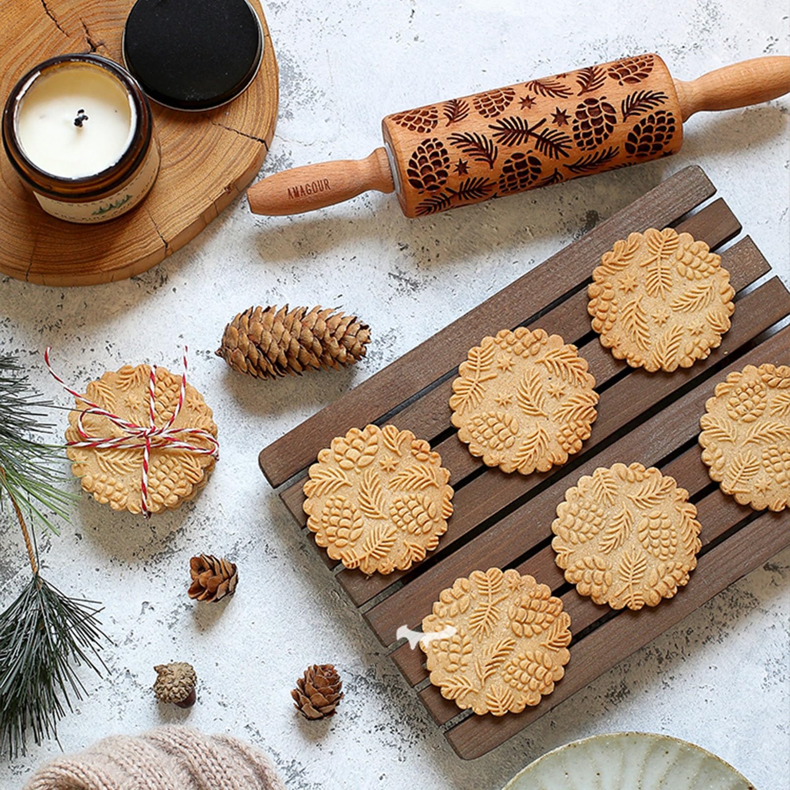 Rouleau À Pâtisserie Gaufré, Rouleau À Pâtisserie Gaufré, Rouleau À Pâtisserie Gaufré Gravé en Profondeur avec Motif De Cerf De Noël, Rouleau À Pâtisserie Imprimé en 3D Et Sûr pour L'alimentation (Co