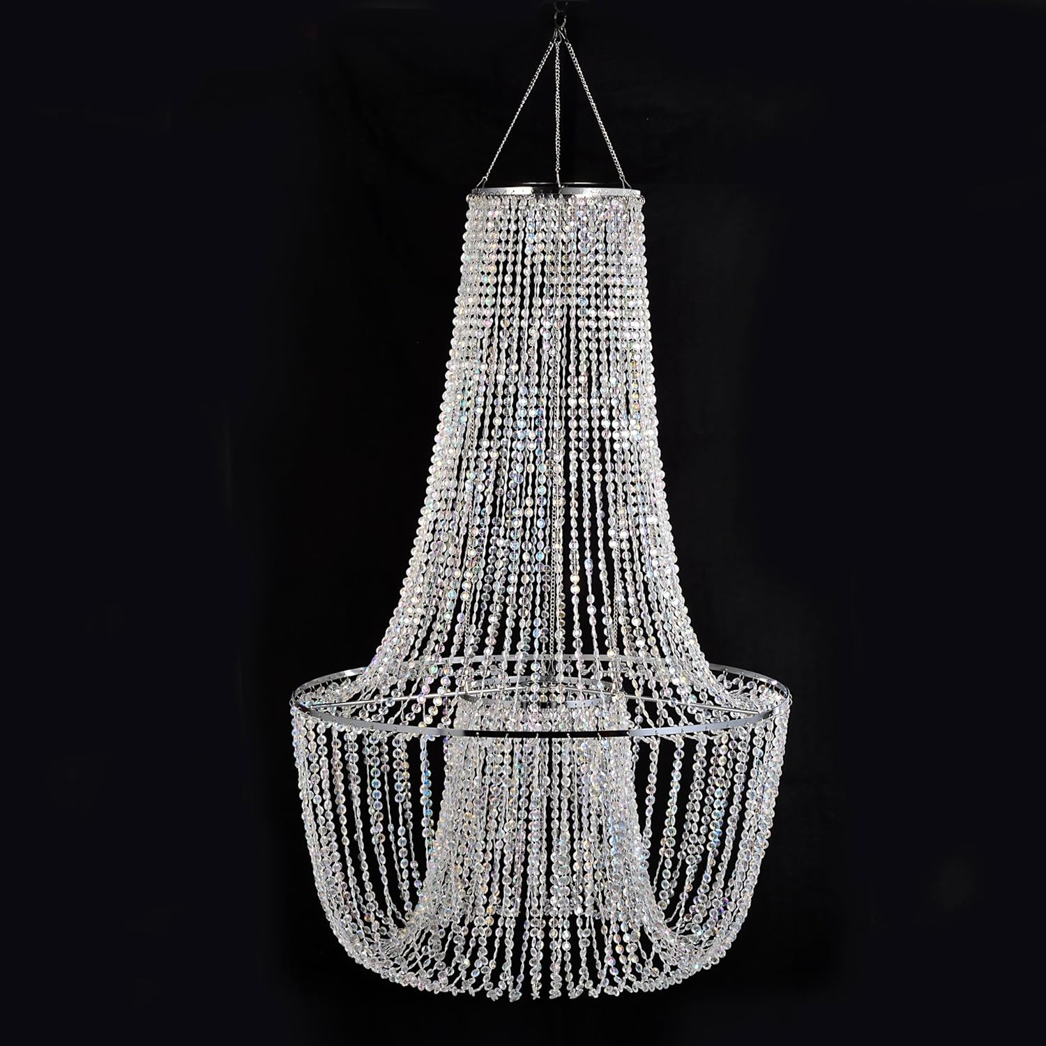 FlavorThings French Empire Beaded Chandelier with Tiered Swags,24” Wide 38“ Height, Includes Hanging Chain, Elegant Crystal-Like Design for Weddings, Events, and Home Décor, Light Kit Not Included