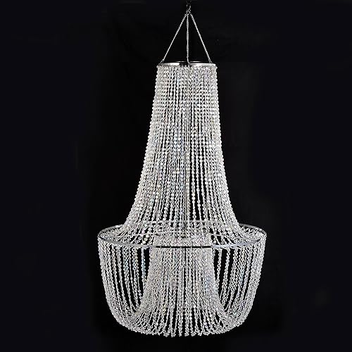 Miniatura 10 de FlavorThings Candelabro de boda grande de 4 niveles, lámpara de araña de imitación de cristal iridiscente con cuentas, 24 pulgadas de ancho y 3 pies