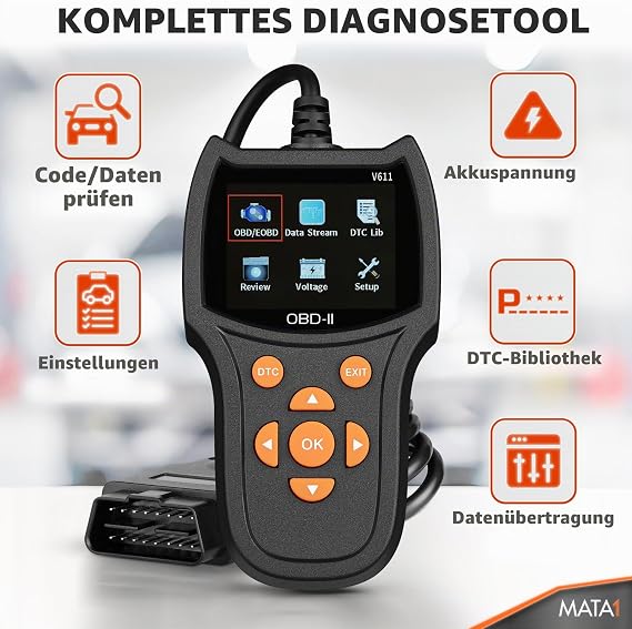 OBD2 Car Error Scanner / Engine Code Reader - Vehicle Diagnostic Test Maintenance Device with Colour Display + 10 Languages