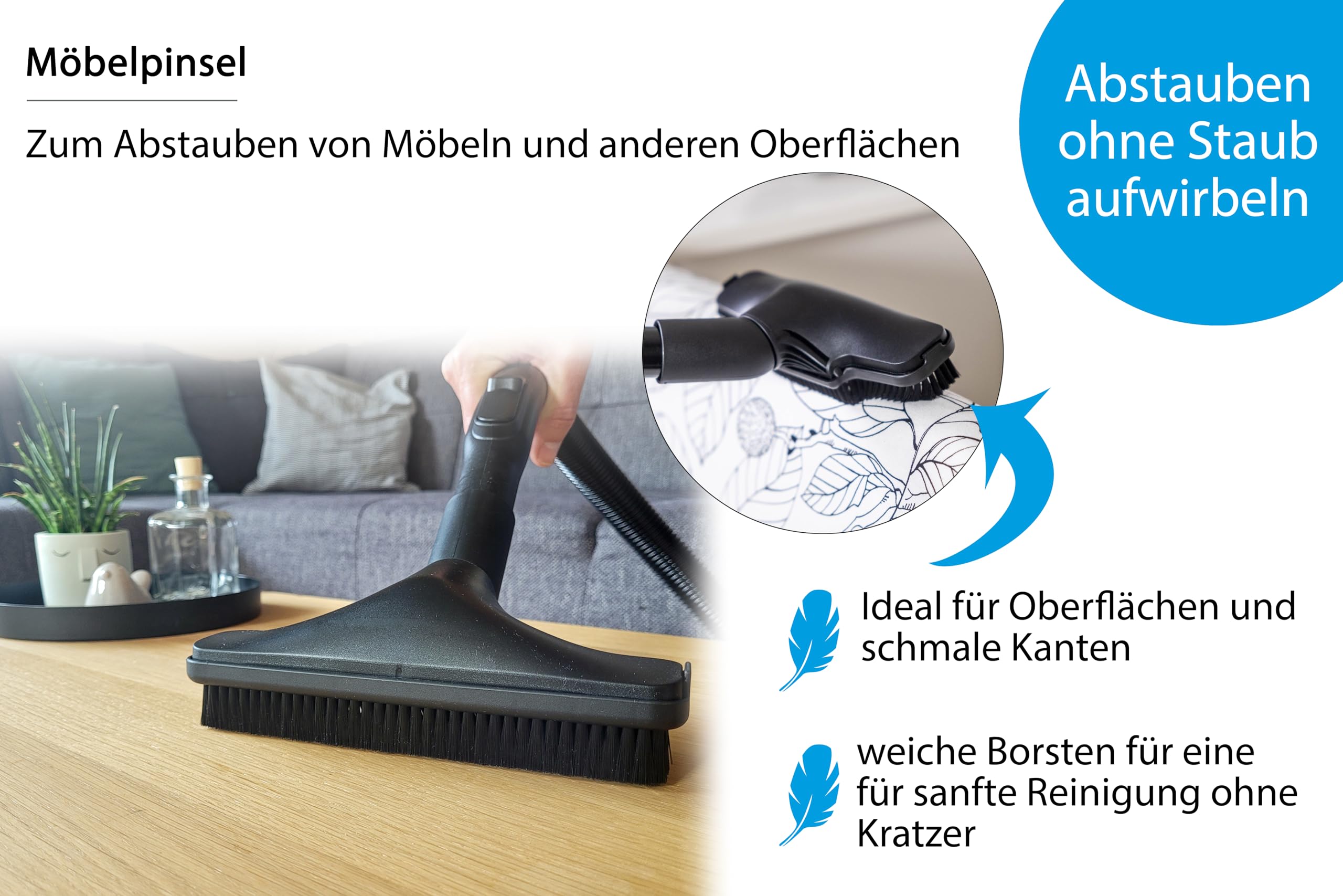 Wessel-Werk Speedglider Kit Hartboden 4-in-1 | Staubsaugerdüsen-Set für Teppich, Hartböden, Möbel, Polster | 4-teilig | inklusive Universal-Adapter | passend von 32-38mm