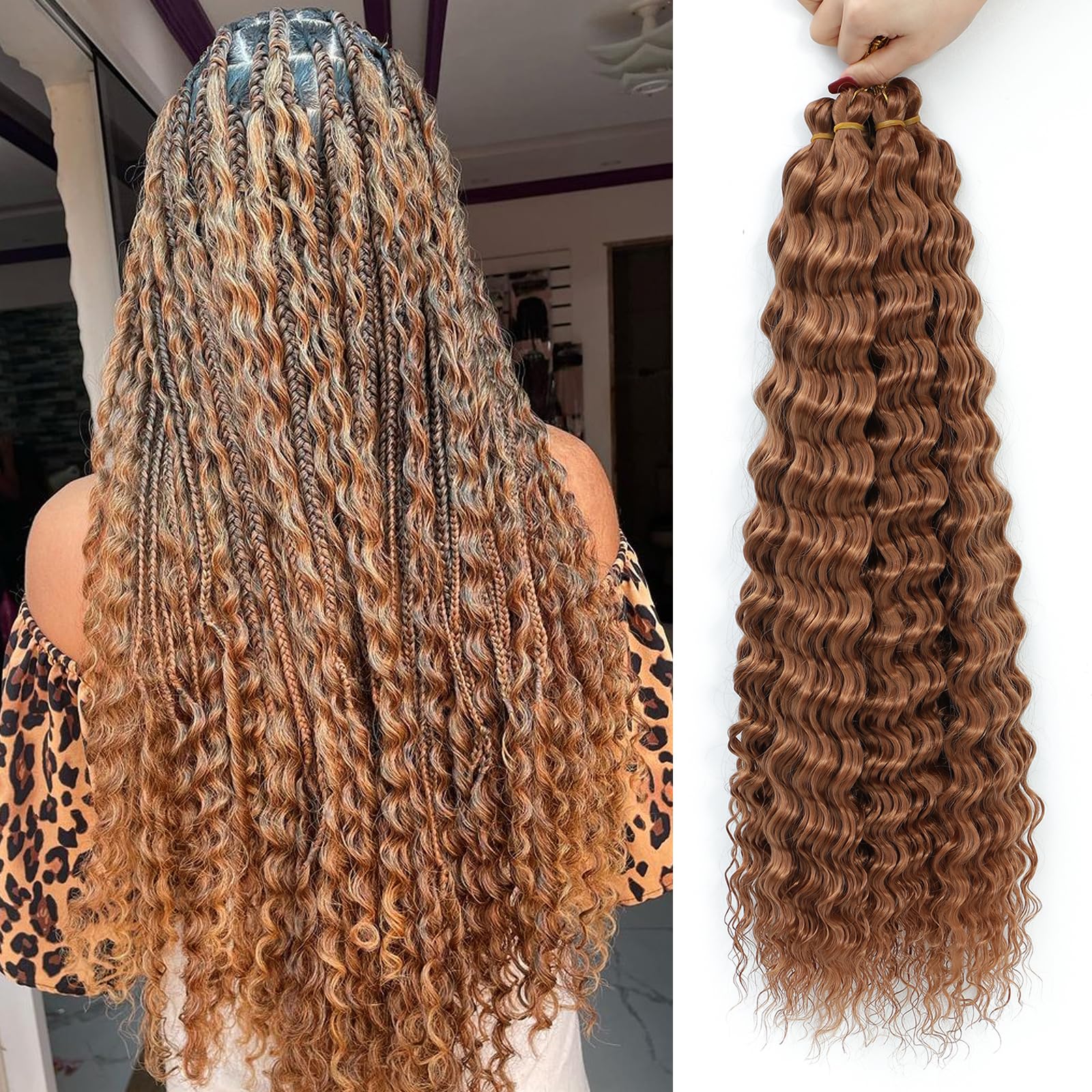 MLETULIPS Ocean Wave Crochet Extensiones de pelo Deep Wave Trenzado Crochet Pelo Suave Sintético Rizado Trenzado Crochet Pelo para Mujeres Negras (30#, 22 inch (pack of 6）)