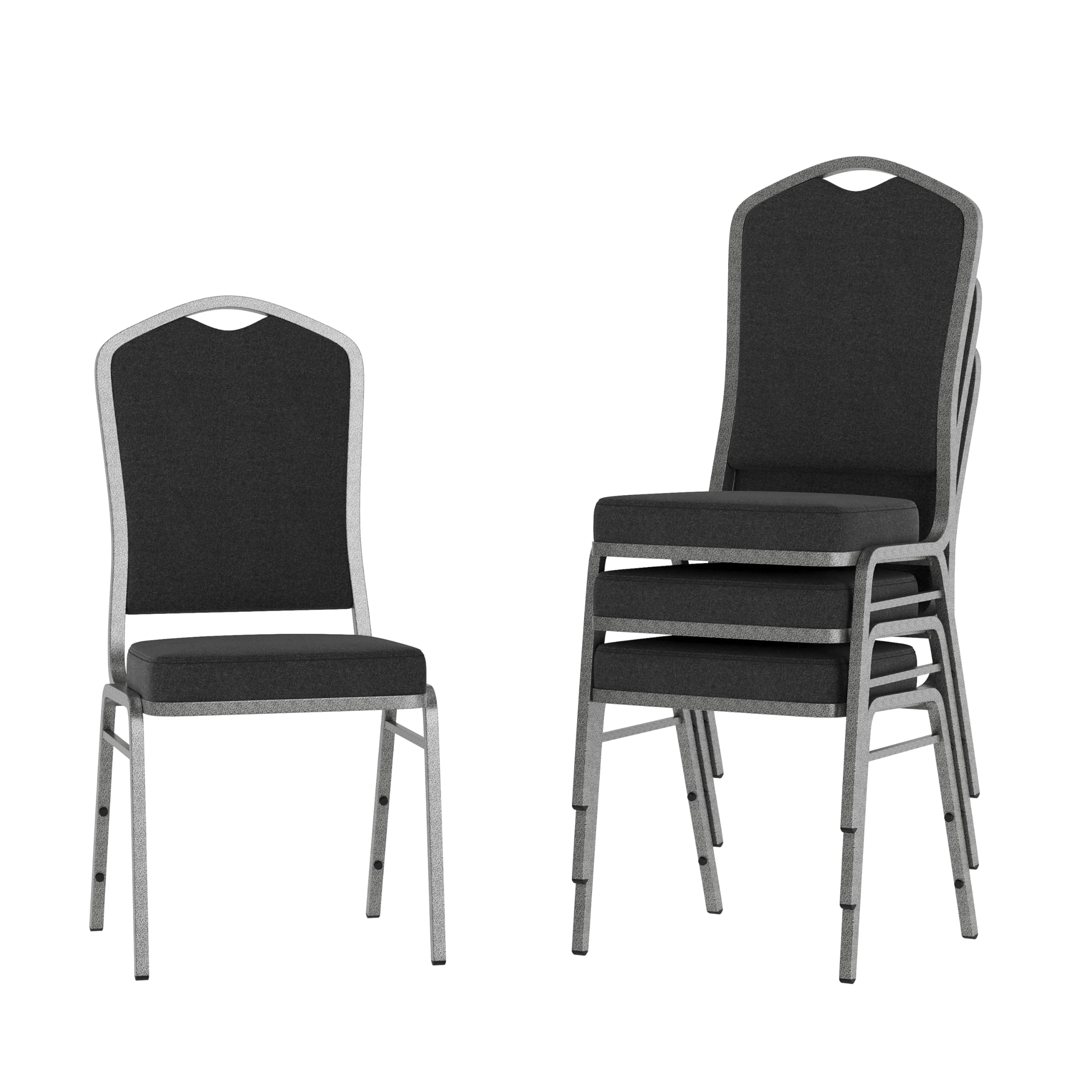 Flash Furniture Black Fabric/Silver Vein Frame / Set of 4 / Classic Stacking Chairs