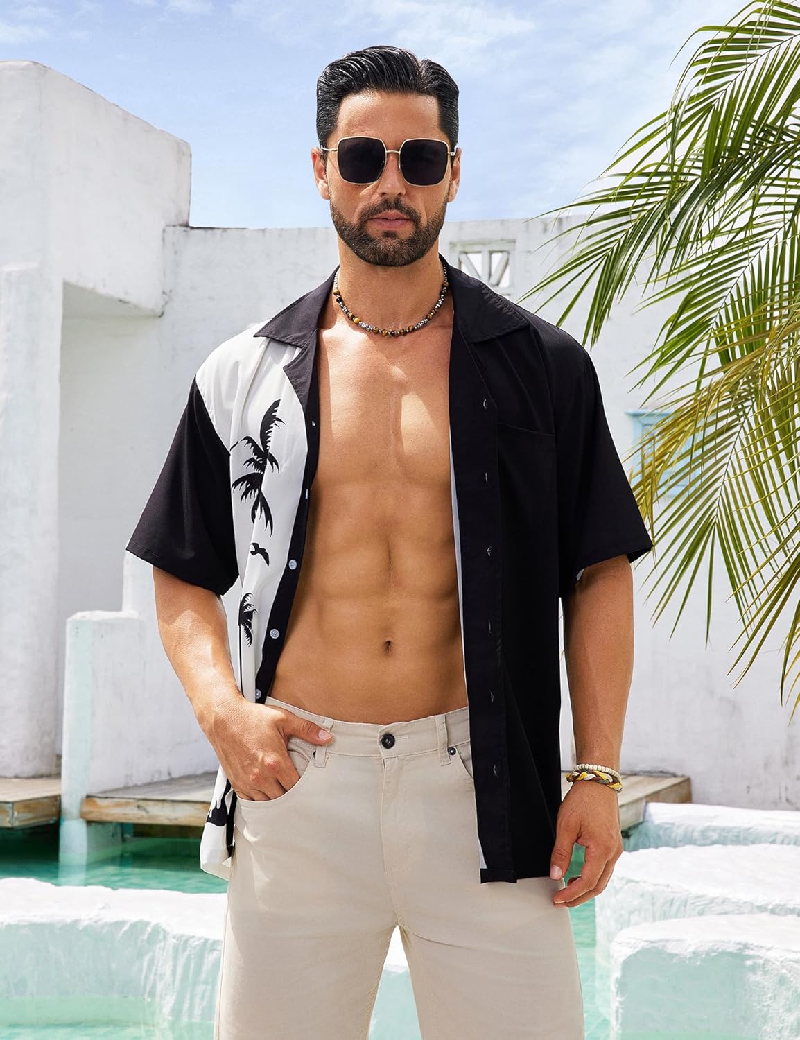 BOJIN Men's Hawaiian Shirts Short Sleeve Button Down Casual Shirts Summer Printed Tropical Floral Aloha Beach Shirts - Image 2